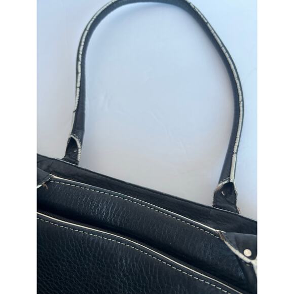 Cole Haan Stone Village Large Black Pebble Leather with Ivory Trim Shoulder Bag - Picture 12 of 13